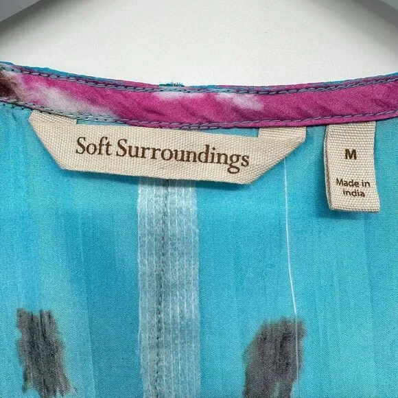 Soft Surroundings Curacao Tunic Top Shirt Medium 100% Silk Tie Dye New NO TANK‎ - Picture 11 of 13